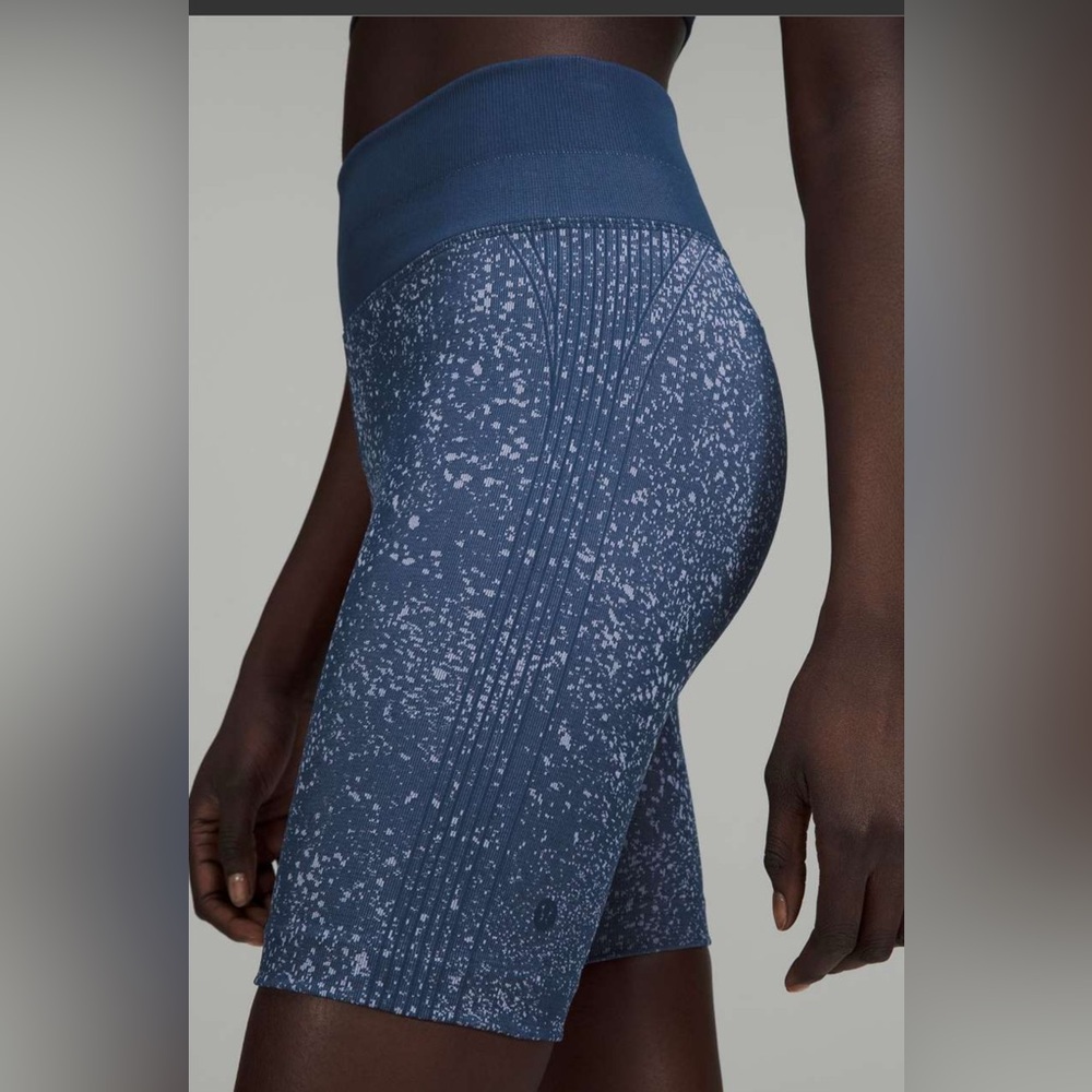 Lululemon Ebb to Street HR Yoga Biker Short 8" Speckled Mineral Blue SZ. 8 EUC